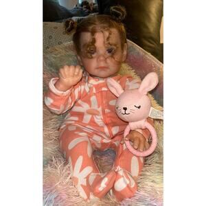 Reborn Baby Girl Doll Silicone Limbs, Cloth Body & Accessories
